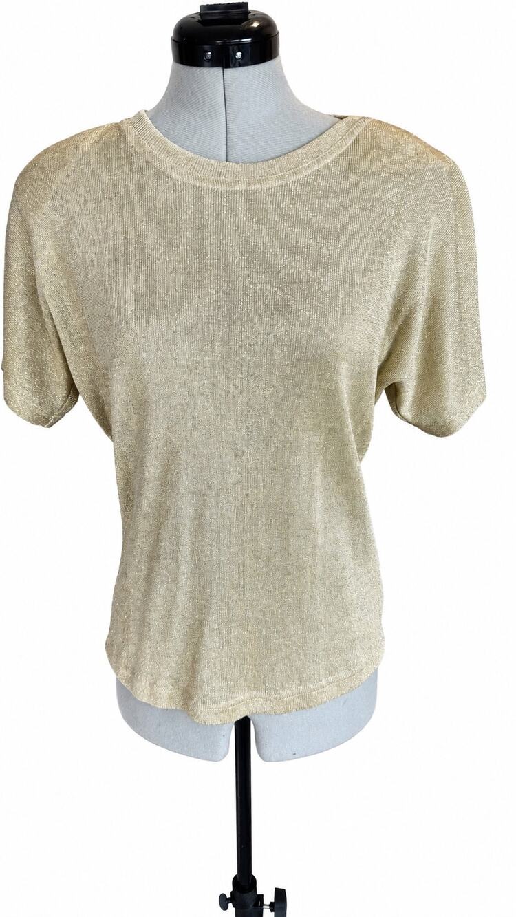 CACHE Gold Metallic Shimmer Short Sleeve Top